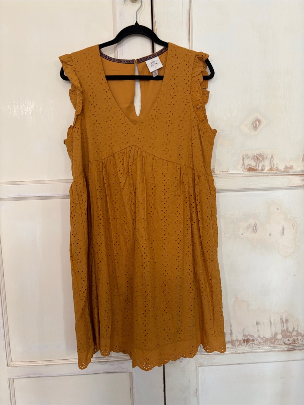 Knox Rose Mustard Eyelet V-Neck Ruffle Mini Dress